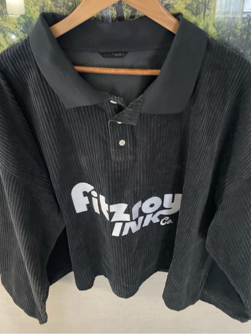 Zara Black Corduroy Logo Polo Sweater with White Graphic
